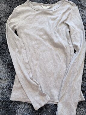 H&M Ribbed Long Sleeve Top in Light Taupe